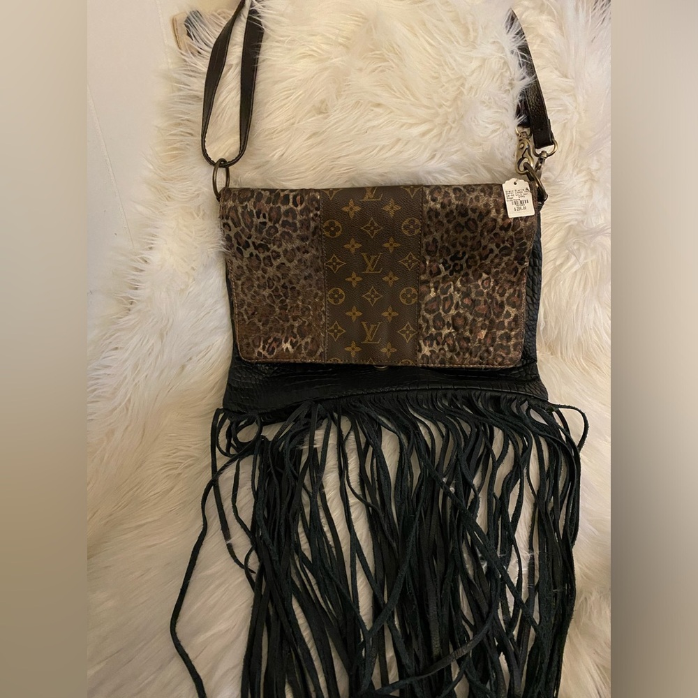 NWT Gypsy Upcycled Fringe Leather & Louis Vuitton Canvas Crossbody Bag